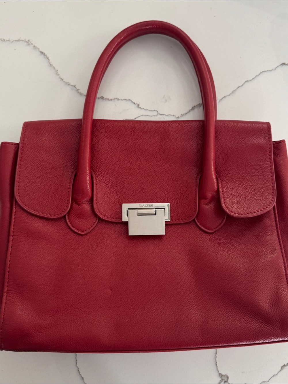 Walter Baker Red Leather Satchel Top Handle Structured Handbag - Picture 5 of 7